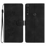 For Motorola Moto G8 Play Flower Butterfly Embossing Pattern Leather Phone Case(Black)