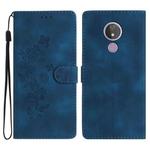 For Motorola Moto G7 Power Flower Butterfly Embossing Pattern Leather Phone Case(Blue)