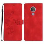 For Motorola Moto G7 Power Flower Butterfly Embossing Pattern Leather Phone Case(Red)