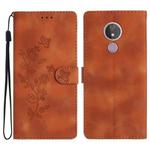 For Motorola Moto G7 Power Flower Butterfly Embossing Pattern Leather Phone Case(Brown)