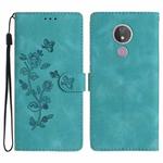 For Motorola Moto G7 Power Flower Butterfly Embossing Pattern Leather Phone Case(Sky Blue)