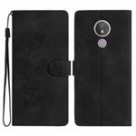 For Motorola Moto G7 Power Flower Butterfly Embossing Pattern Leather Phone Case(Black)