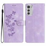 For Motorola Moto E32 Flower Butterfly Embossing Pattern Leather Phone Case(Purple)