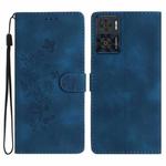 For Motorola Moto E22 Flower Butterfly Embossing Pattern Leather Phone Case(Blue)