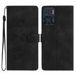 For Motorola Moto E22 Flower Butterfly Embossing Pattern Leather Phone Case(Black)