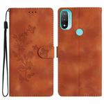 For Motorola Moto E20 / E30 / E40 Flower Butterfly Embossing Pattern Leather Phone Case(Brown)