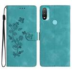 For Motorola Moto E20 / E30 / E40 Flower Butterfly Embossing Pattern Leather Phone Case(Sky Blue)
