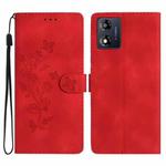 For Motorola Moto E13 Flower Butterfly Embossing Pattern Leather Phone Case(Red)