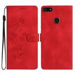 For Motorola Moto E6 Play Flower Butterfly Embossing Pattern Leather Phone Case(Red)