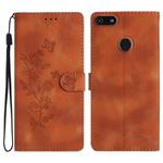 For Motorola Moto E6 Play Flower Butterfly Embossing Pattern Leather Phone Case(Brown)