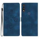 For Motorola Moto E 2020 Flower Butterfly Embossing Pattern Leather Phone Case(Blue)