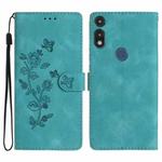 For Motorola Moto E 2020 Flower Butterfly Embossing Pattern Leather Phone Case(Sky Blue)