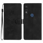 For Motorola Moto E 2020 Flower Butterfly Embossing Pattern Leather Phone Case(Black)