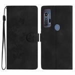 For Motorola Edge+ 2020 Flower Butterfly Embossing Pattern Leather Phone Case(Black)