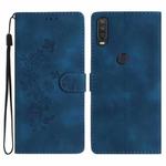 For Motorola One Action Flower Butterfly Embossing Pattern Leather Phone Case(Blue)