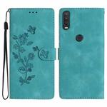 For Motorola One Action Flower Butterfly Embossing Pattern Leather Phone Case(Sky Blue)