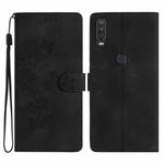 For Motorola One Action Flower Butterfly Embossing Pattern Leather Phone Case(Black)
