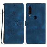 For Motorola Moto P40 Power Flower Butterfly Embossing Pattern Leather Phone Case(Blue)