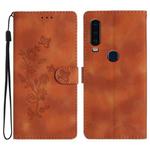 For Motorola Moto P40 Power Flower Butterfly Embossing Pattern Leather Phone Case(Brown)