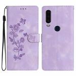 For Motorola Moto P40 Power Flower Butterfly Embossing Pattern Leather Phone Case(Purple)