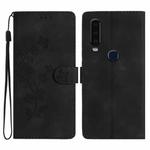 For Motorola Moto P40 Power Flower Butterfly Embossing Pattern Leather Phone Case(Black)