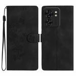 For Motorola Edge 40 Flower Butterfly Embossing Pattern Leather Phone Case(Black)