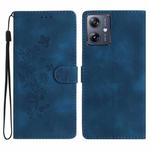 For Motorola Moto G14 4G Flower Butterfly Embossing Pattern Leather Phone Case(Blue)