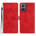 For Motorola Moto G14 4G Flower Butterfly Embossing Pattern Leather Phone Case(Red)