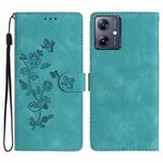 For Motorola Moto G14 4G Flower Butterfly Embossing Pattern Leather Phone Case(Sky Blue)