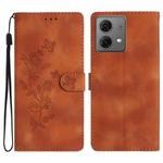 For Motorola Moto G84 5G Flower Butterfly Embossing Pattern Leather Phone Case(Brown)