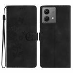 For Motorola Moto G84 5G Flower Butterfly Embossing Pattern Leather Phone Case(Black)