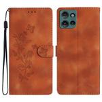 For Motorola Edge 50 5G Flower Butterfly Embossing Pattern Leather Phone Case(Brown)