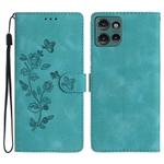 For Motorola Edge 50 5G Flower Butterfly Embossing Pattern Leather Phone Case(Sky Blue)