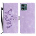 For Motorola Edge 50 5G Flower Butterfly Embossing Pattern Leather Phone Case(Purple)