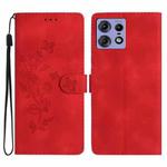 For Motorola Edge 50 Pro Flower Butterfly Embossing Pattern Leather Phone Case(Red)