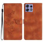 For Motorola Edge 50 Pro Flower Butterfly Embossing Pattern Leather Phone Case(Brown)