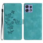 For Motorola Edge 50 Pro Flower Butterfly Embossing Pattern Leather Phone Case(Sky Blue)