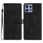 For Motorola Edge 50 Pro Flower Butterfly Embossing Pattern Leather Phone Case(Black)