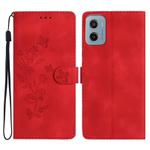 For Motorola Moto E15 Flower Butterfly Embossing Pattern Leather Phone Case(Red)