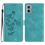 For Motorola Moto E15 Flower Butterfly Embossing Pattern Leather Phone Case(Sky Blue)