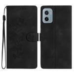 For Motorola Moto E15 Flower Butterfly Embossing Pattern Leather Phone Case(Black)