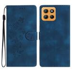For Motorola Moto G15 Flower Butterfly Embossing Pattern Leather Phone Case(Blue)