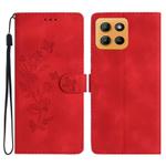 For Motorola Moto G15 Flower Butterfly Embossing Pattern Leather Phone Case(Red)
