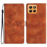 For Motorola Moto G15 Flower Butterfly Embossing Pattern Leather Phone Case(Brown)