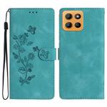 For Motorola Moto G15 Flower Butterfly Embossing Pattern Leather Phone Case(Sky Blue)