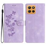 For Motorola Moto G15 Flower Butterfly Embossing Pattern Leather Phone Case(Purple)