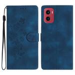 For Motorola Moto G05 Flower Butterfly Embossing Pattern Leather Phone Case(Blue)