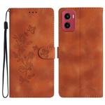 For Motorola Moto G05 Flower Butterfly Embossing Pattern Leather Phone Case(Brown)