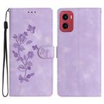 For Motorola Moto G05 Flower Butterfly Embossing Pattern Leather Phone Case(Purple)