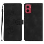 For Motorola Moto G05 Flower Butterfly Embossing Pattern Leather Phone Case(Black)